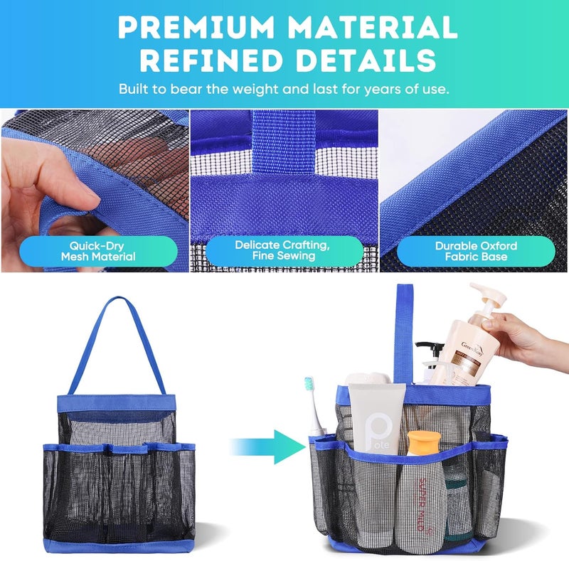 EUDELE Mesh Shower Caddy Portable for College Dorm Room Essentials,Portable Shower Caddy Dorm with 8-Pocket Large Capacity,Shower Bag for Beach,Swimming,Gym-Blue - Image 3